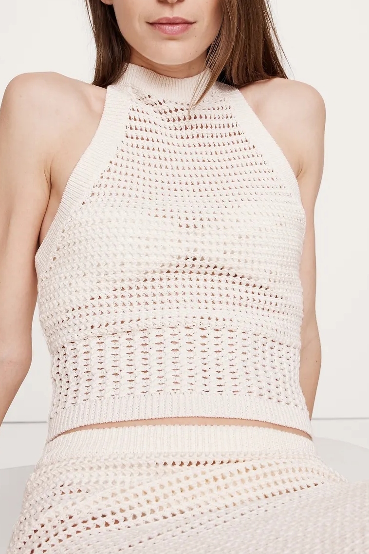 Cotton Crochet Mesh Halter Top