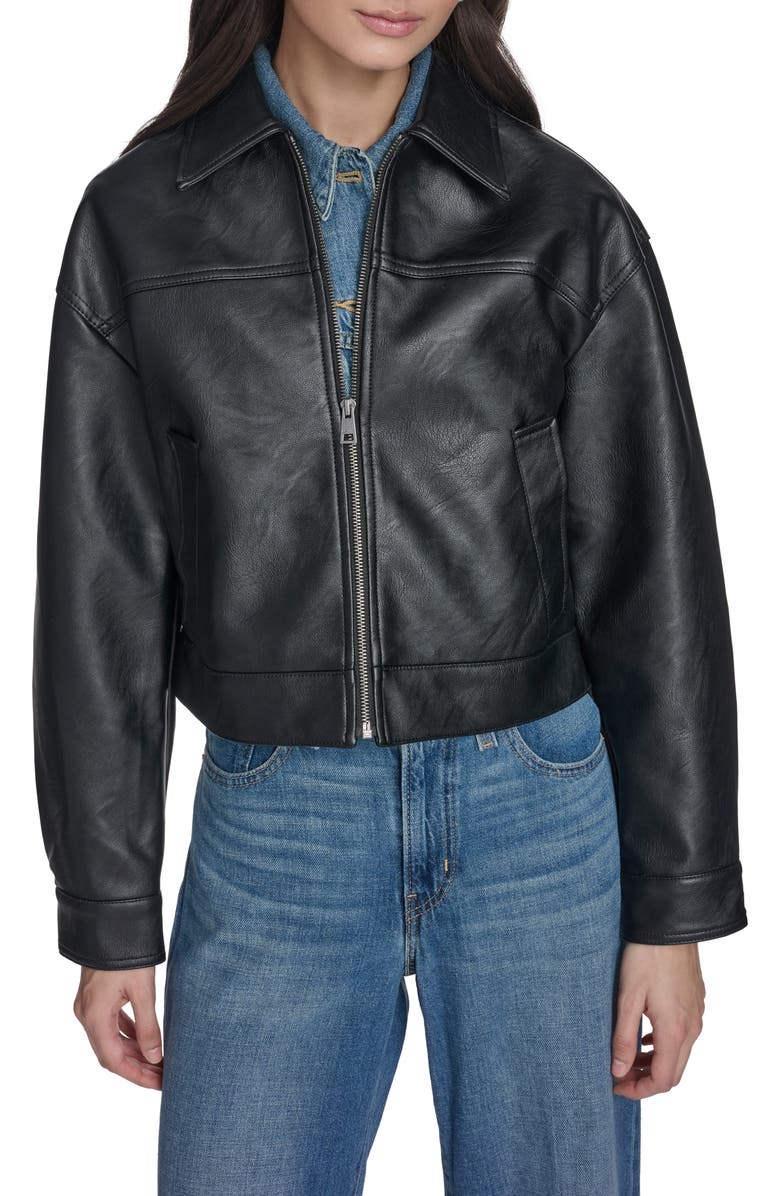 Boxy Faux Leather Bomber Jacket