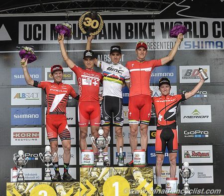 Podium: Florian Vogel, Nino Schurte, Julien Absalon, Jaroslav Kulhavy, Mathias Fluckiger