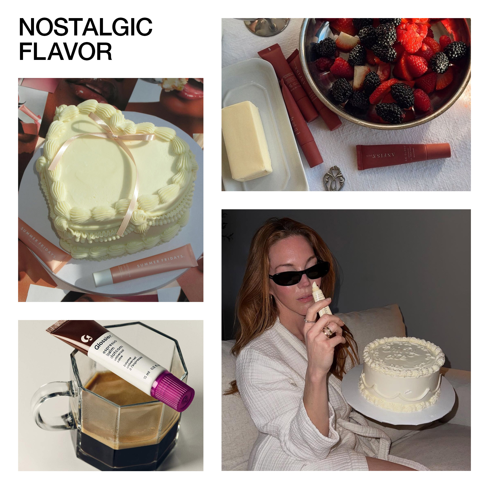 Collage of dessert-inspired lip balms.