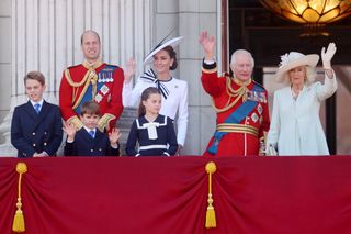 The members of the royal family together on the balcony at Buckingham Palace during Trooping the Colour 2024.