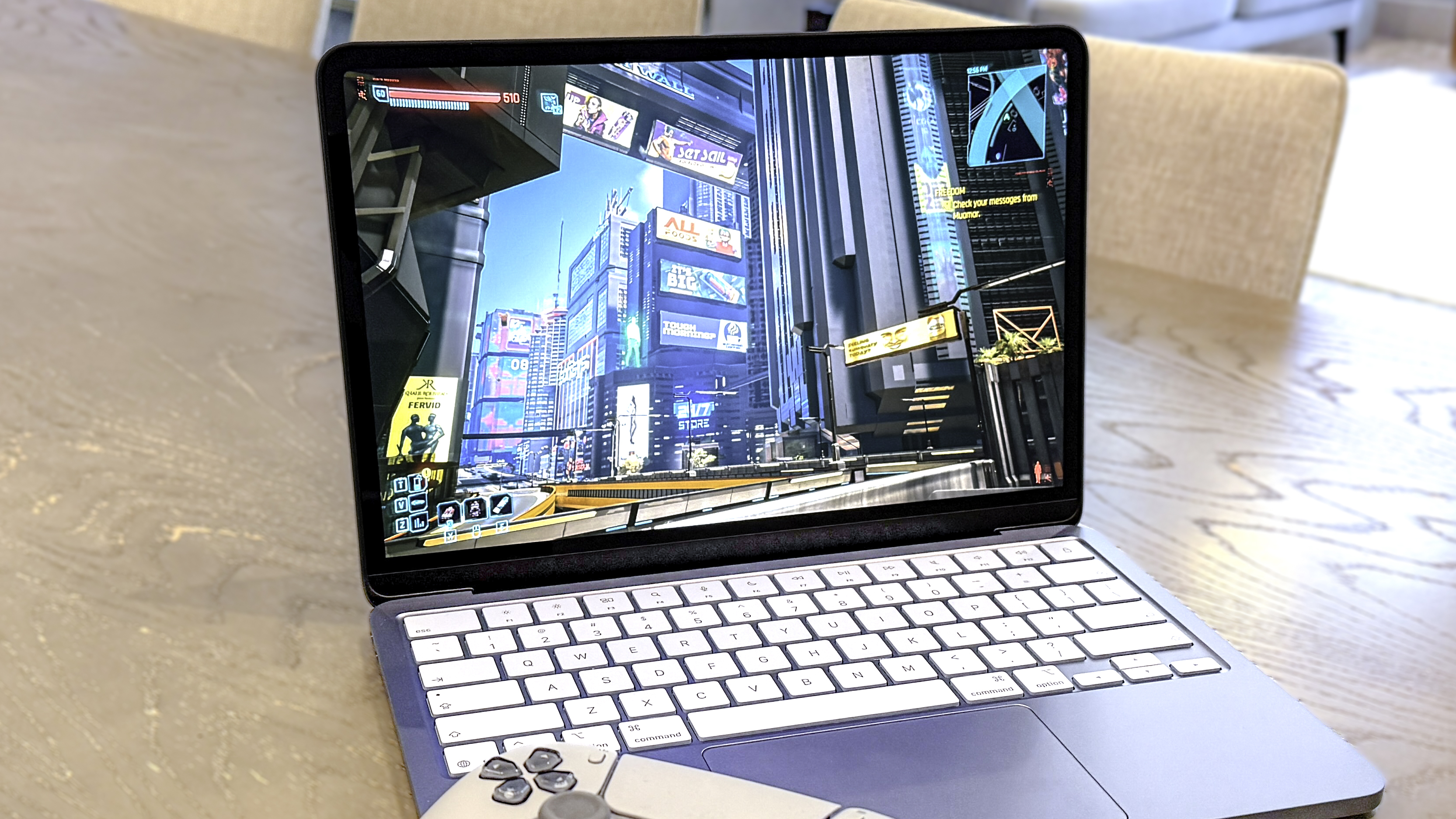 MacBook Neo playing Cyberpunk 2077