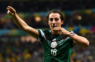 Andres Guardado celebrates after scoring for Mexico against Croatia at the 2014 World Cup.