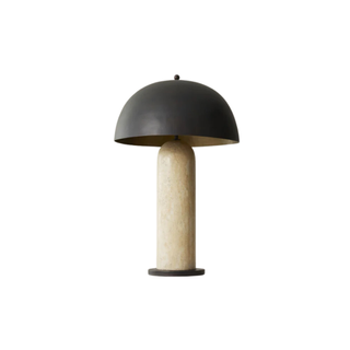 A travertine stone mushroom lamp