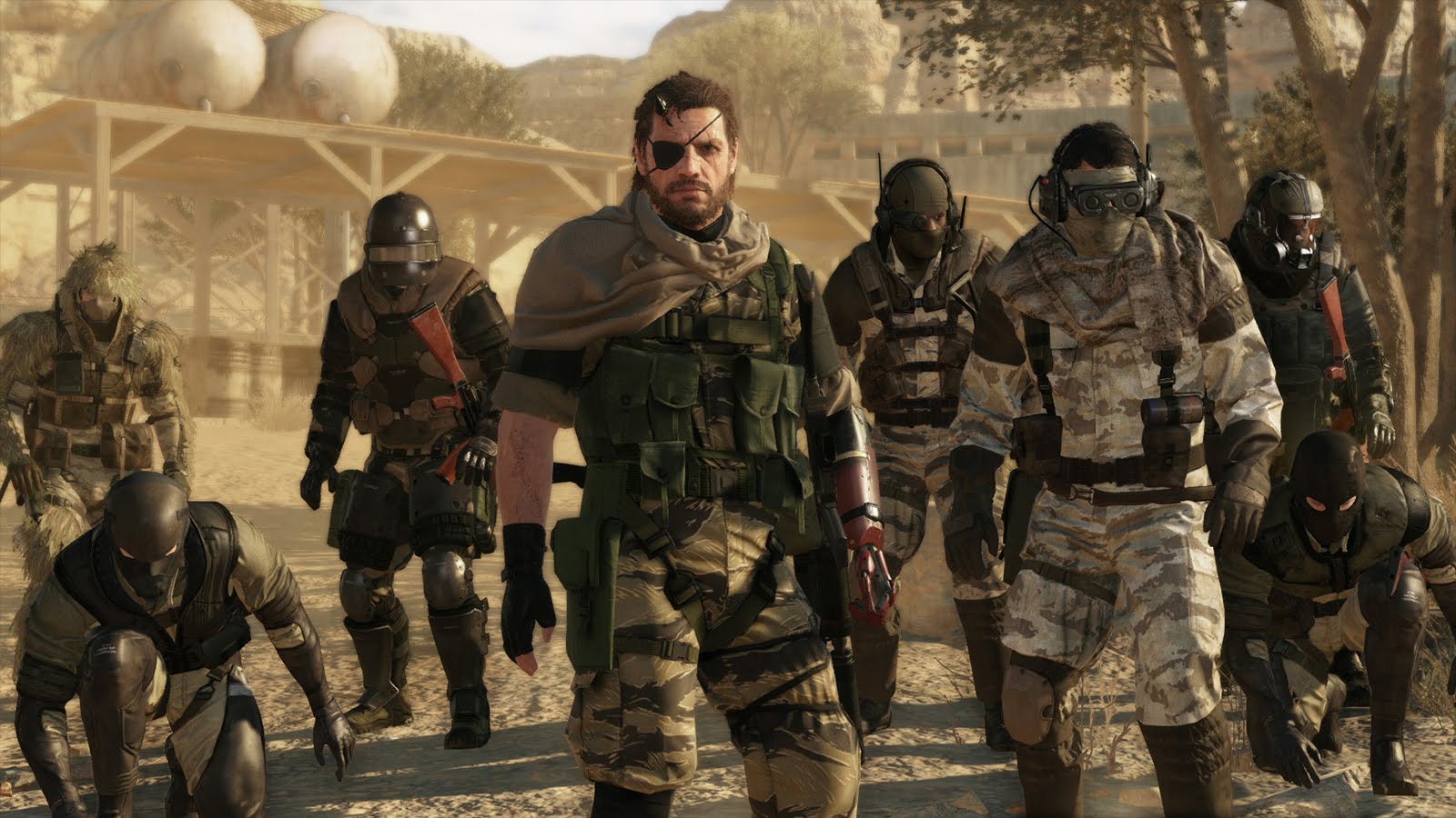 Snake standing beside soldiers in Metal gear Solid 5