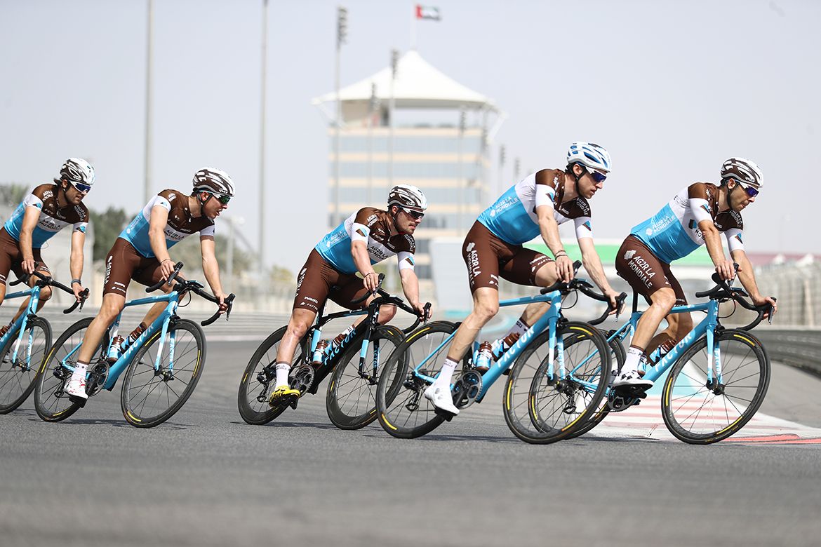 The AG2R-La Mondiale riders at speed