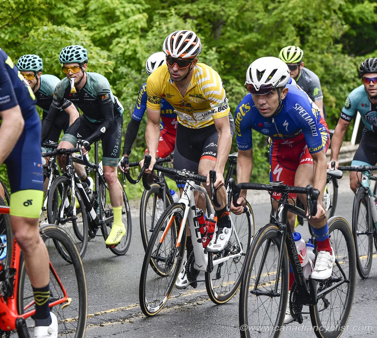 Tyler Magner (Rally UHC Cycling) in yellow at Tour de Beauce during stage 2