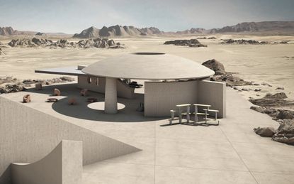 Modernist architecture building in the middle of the desert