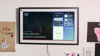 Amazon Echo Show 15 displayed on wall