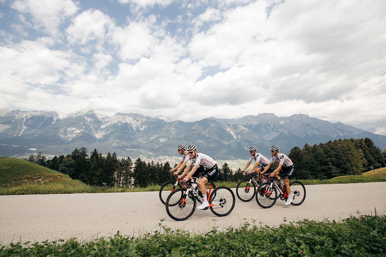 Team Sunweb training in K&uuml;htai, Austria in July after the coronavirus pandemic halted the road season