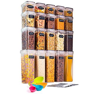 Nuovva Airtight Food Storage Container Set – 20pcs Kitchen & Pantry Organiser and Storage – Plastic Cereal Storage Containers With Lid – Kitchen Organiser Jars With Measuring Spoons, Marker & Labels