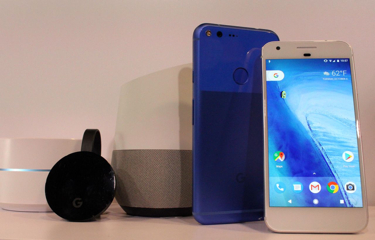 Google&amp;#039;s new products, including the Pixel phone, on display