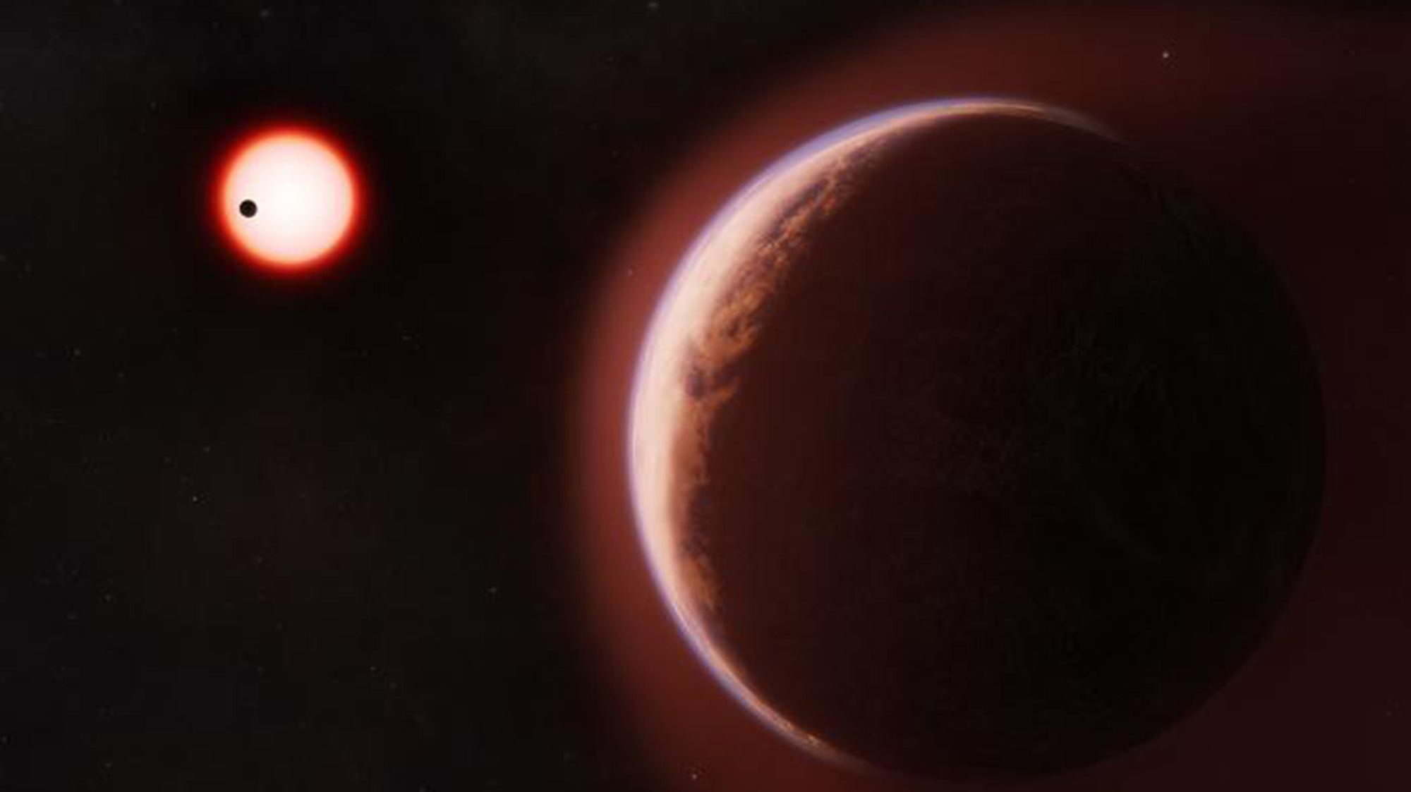 An illustration of a planet with a glowing sun in the distance