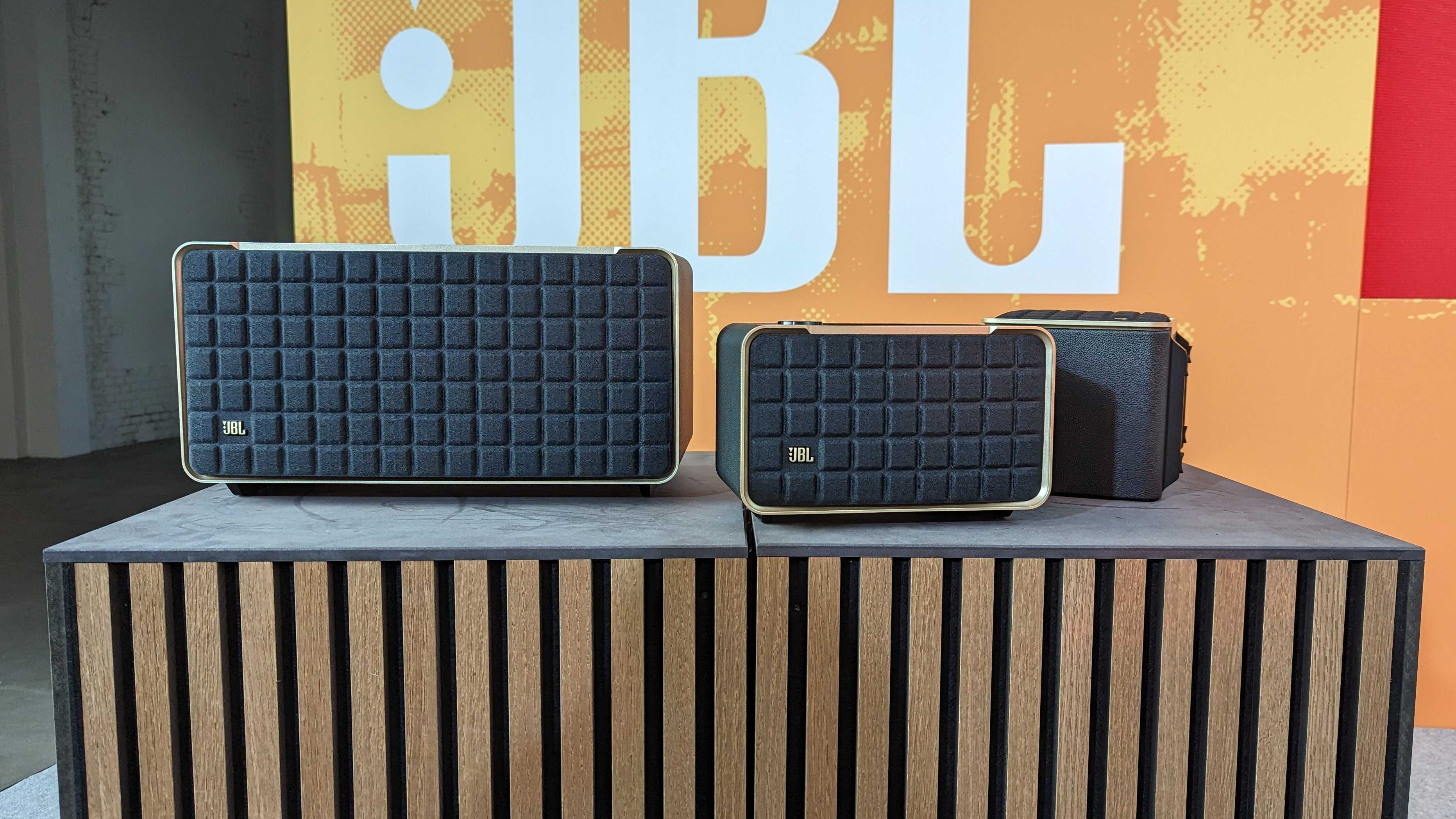 A JBL Authentics speaker on a table at the IFA trade show