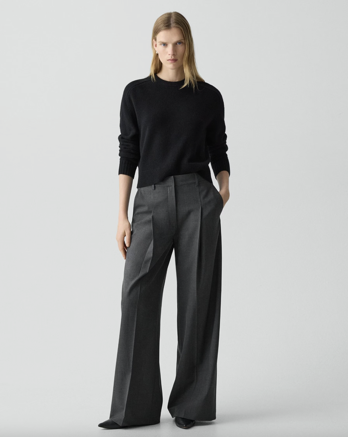 Theory, Pleated Wide-Leg Pant, 33'' in Good Wool