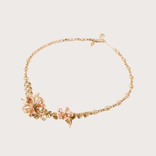 Oliver Bonas Gold Tone Flower Statement Chain Necklace