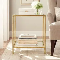 Home Decorators Bella Square Gold Metal and Glass Side Accent Table