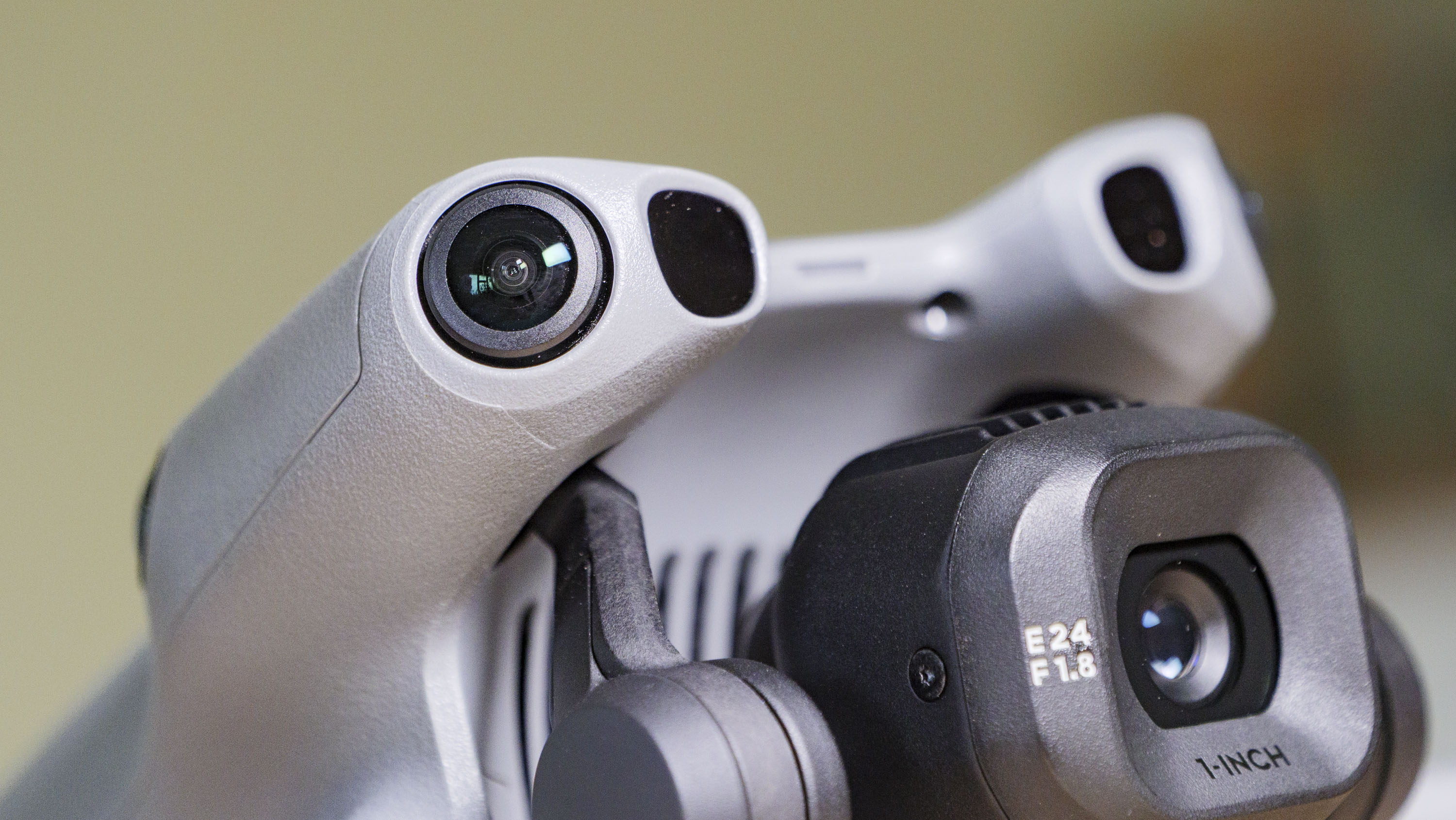Close up of the DJI Mini 5 Pro&#039;s LiDAR and object sensors