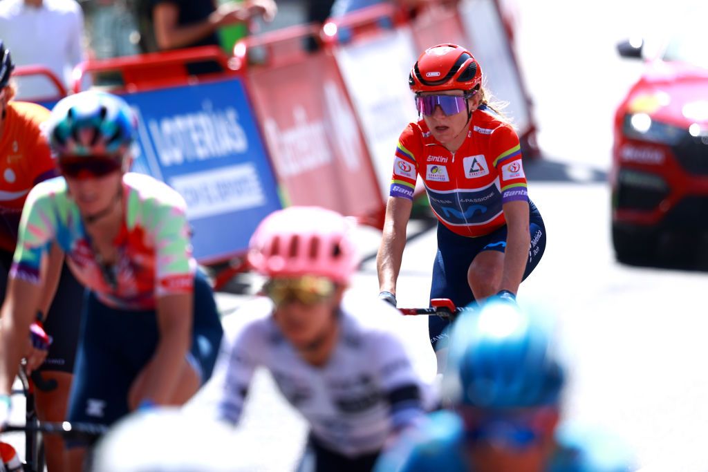 MADRID SPAIN SEPTEMBER 11 Annemiek Van Vleuten of Netherlands and Movistar Team Women Red Leader Jersey competes during the 8th Ceratizit Challenge By La Vuelta 2022 Stage 5 a 957km stage from Madrid to Madrid CERATIZITChallenge22 UCIWWT on on September 11 2022 in Madrid Spain Photo by Gonzalo Arroyo MorenoGetty Images