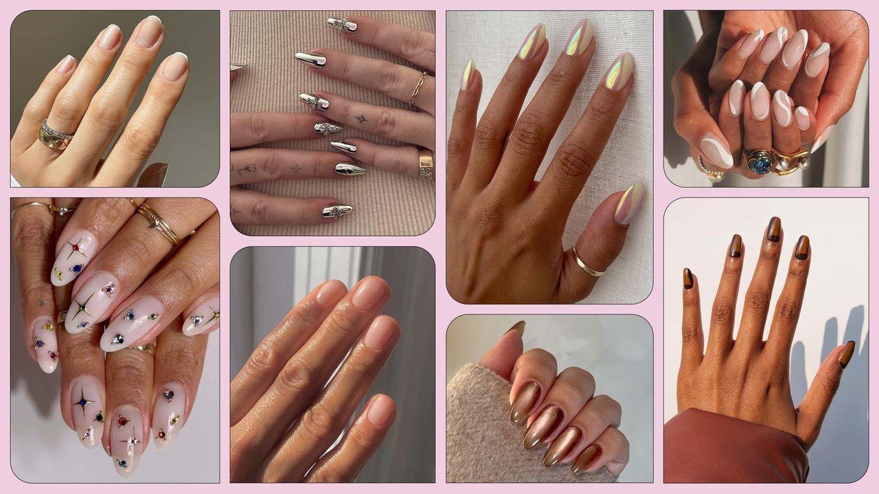 Collage of 2025 nail trends.