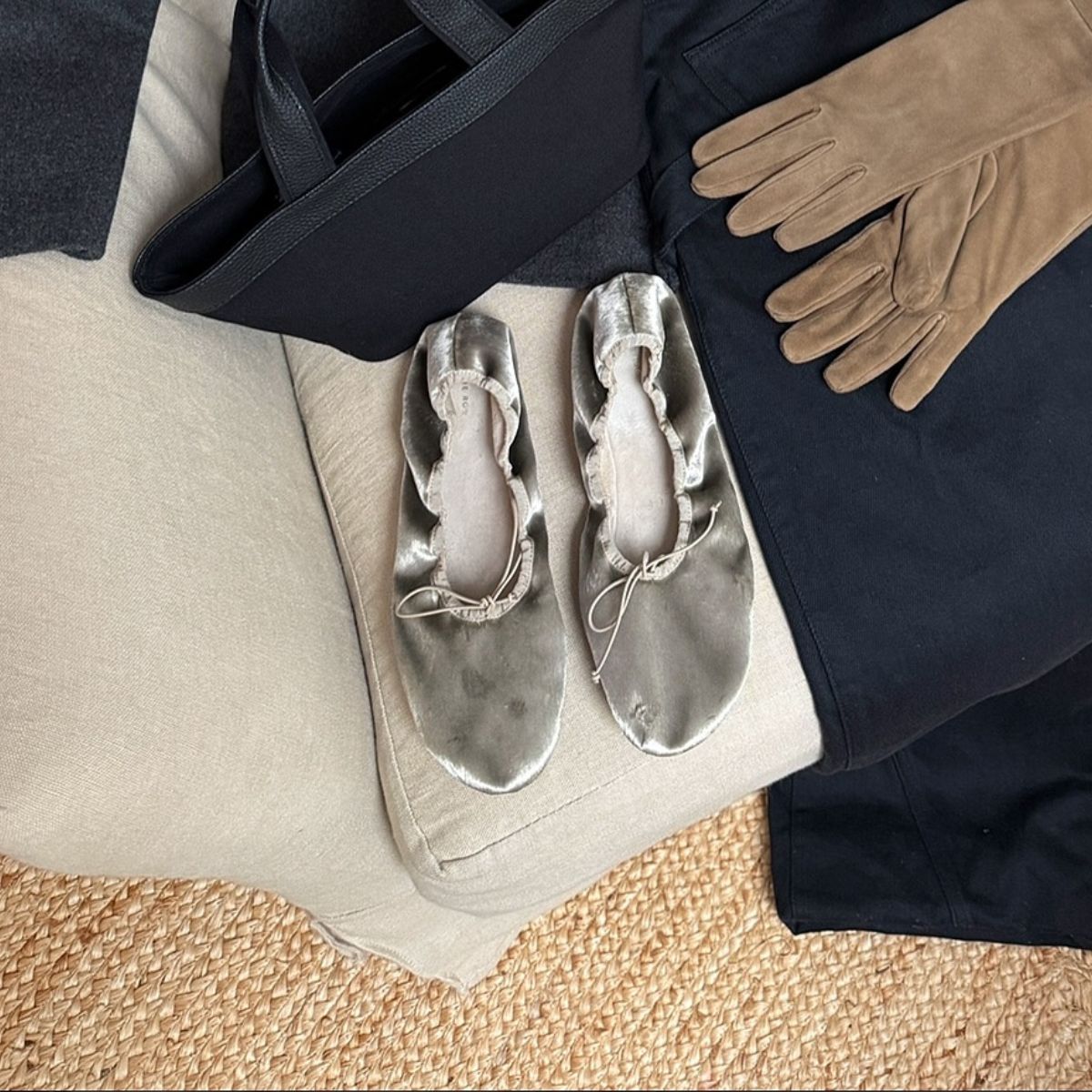 An image of @monikh wearing The Row velvet ballet flats.