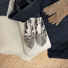 An image of @monikh wearing The Row velvet ballet flats.