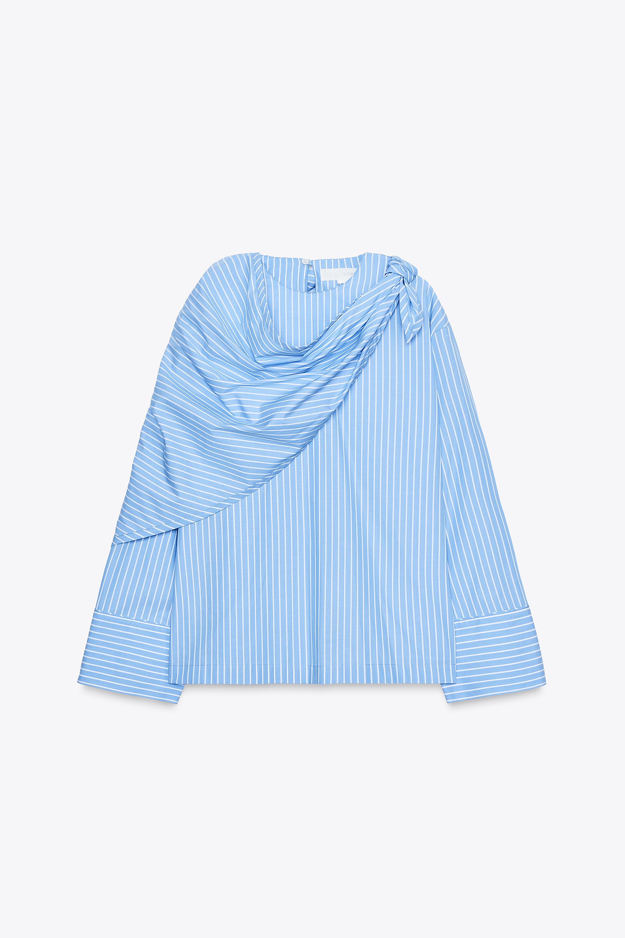 Zw Collection Striped Multi-Position Scarf Shirt