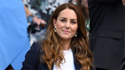 Catherine, Duchess of Cambridge attends the Wimbledon Tennis Championships at the All England Lawn Tennis and Croquet Club on July 02, 2021