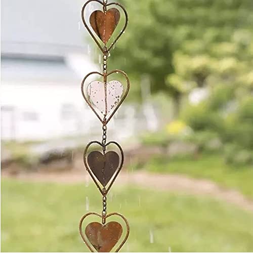 Convinced8 Hanging Rain Chains Creative Kettle/Heart/Butterfly/Ring/Bell Rain Chain with Metal Chains for Office Window Stone Walls Decorative Wall Ornaments (Heart Style)