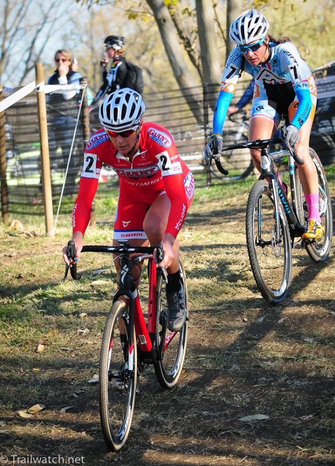 Meredith Miller (Cal Giant Berry Farms/ Specialized) with Nicole Duke on her wheel