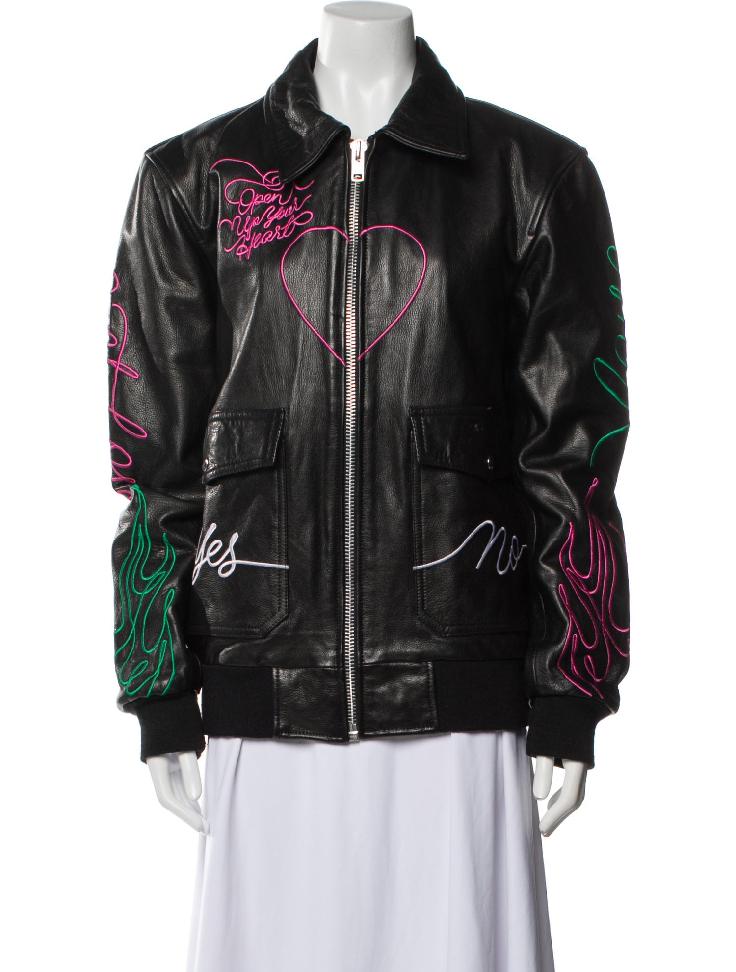 Leather Printed Bomber Jacket