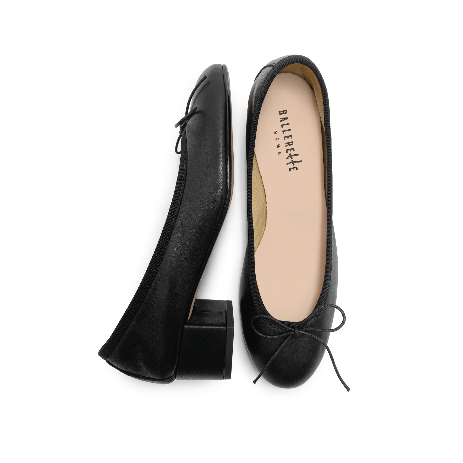 Black Leather Ballet Flats With Heel - 35
