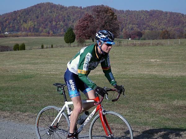 Ben King stands on his pedals to stretch his legs.