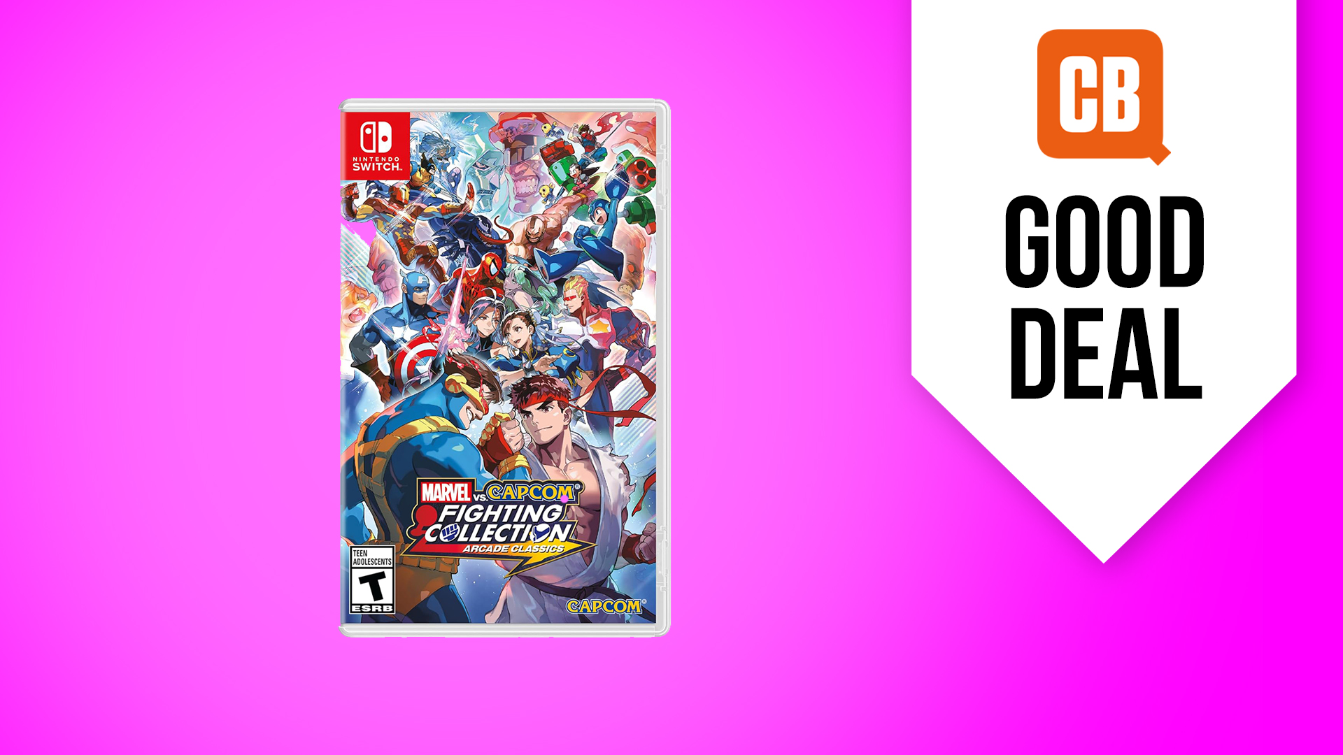 Nintendo Switch game on a pink background with the text 'good deal'