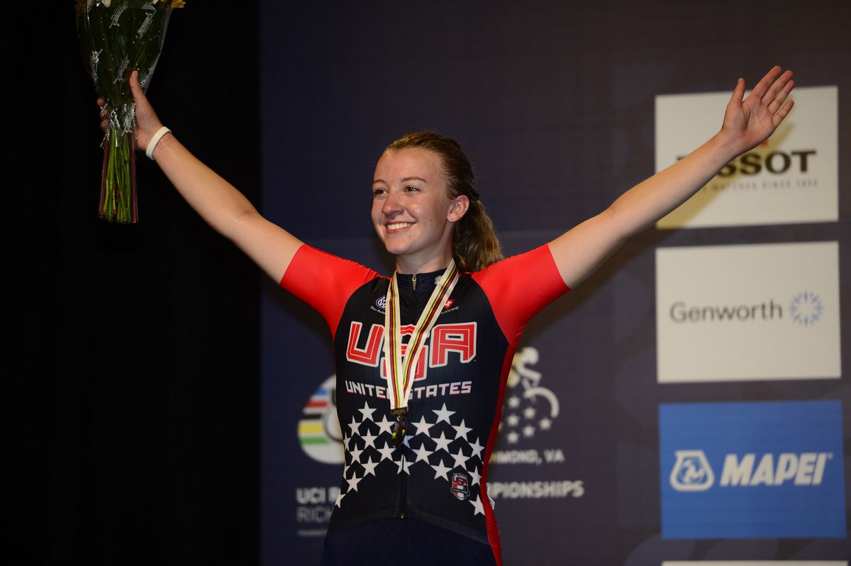 Emma White (United States of America) celebrates silver