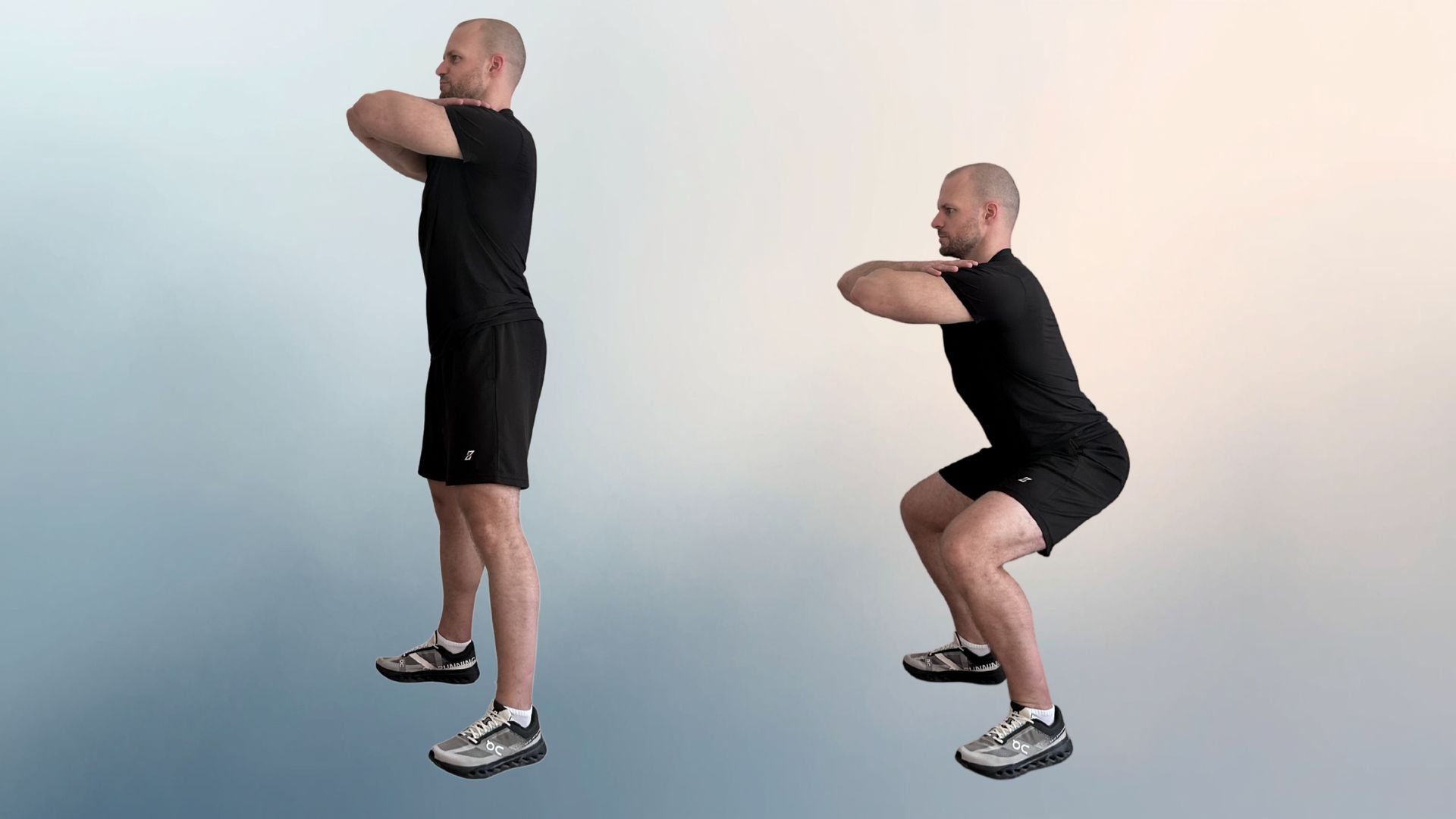 Man demonstrates two positions of the sumo squat movement