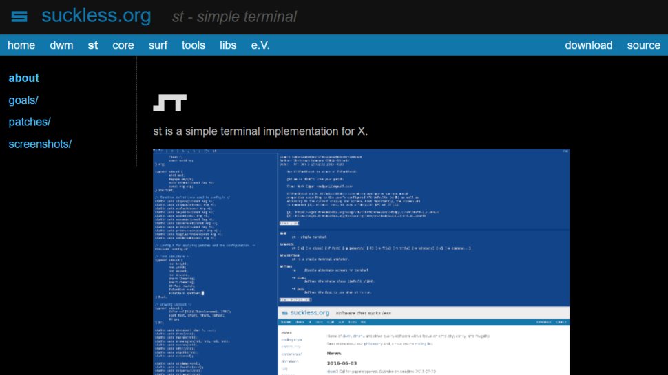 st (simple terminal) website screenshot (December 2025).