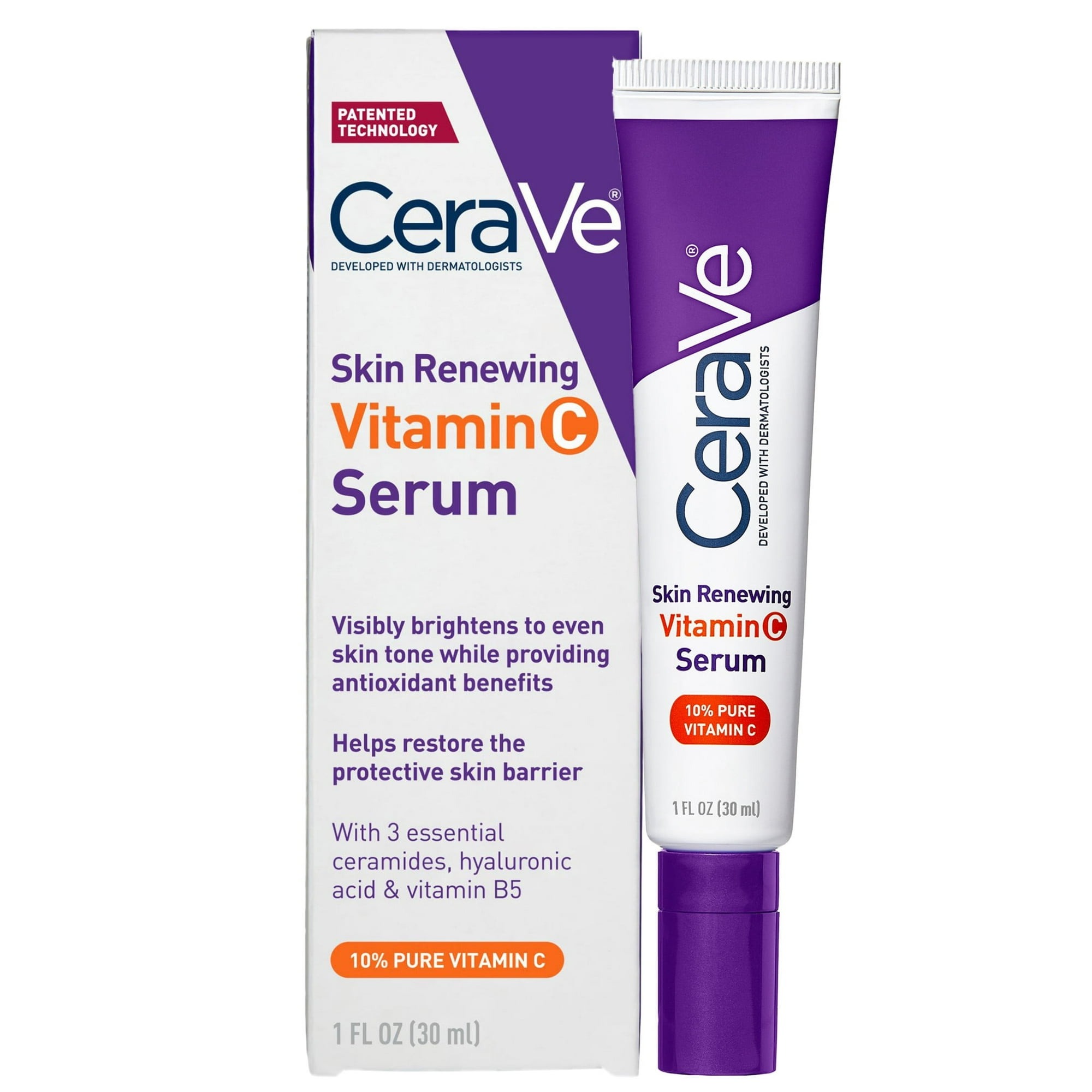 CeraVe, Cerave Skin Renewing Vitamin C Face Serum, Skin-Brightening Antioxidant Serum for Dull Skin, 1 Fl Oz