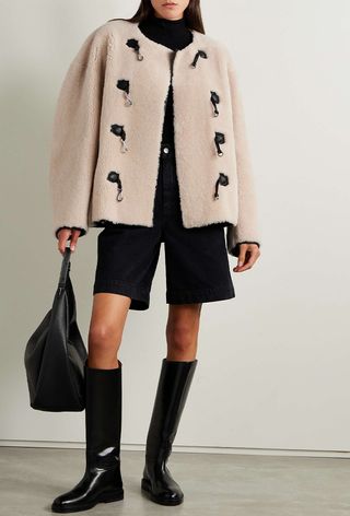 Toteme Leather-Trimmed Shearling Jacket