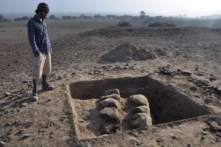 excavation of Mono B mound in Peru