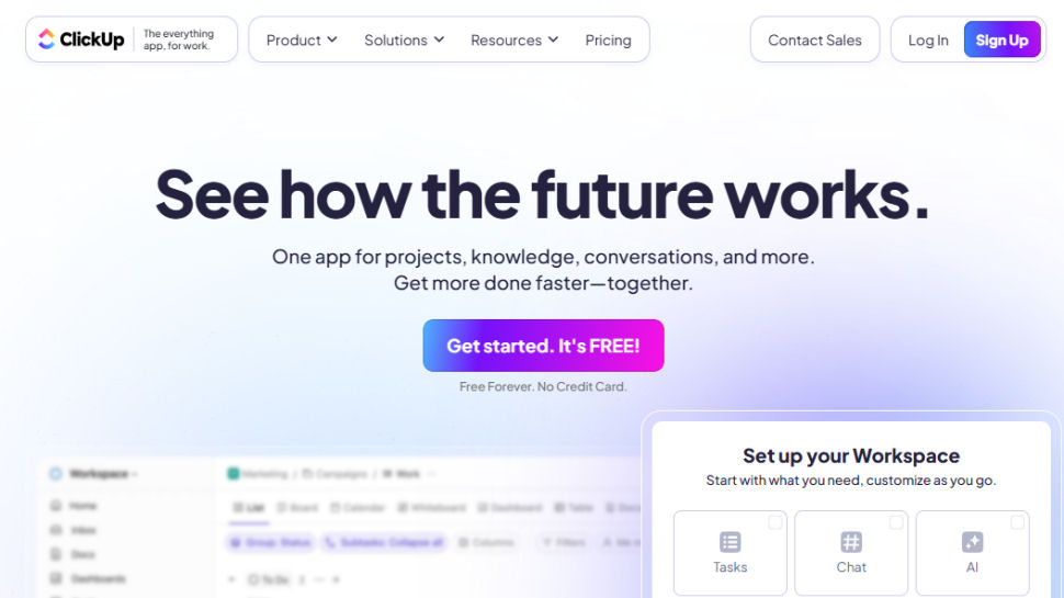 ClickUp website screenshot (May 2025)