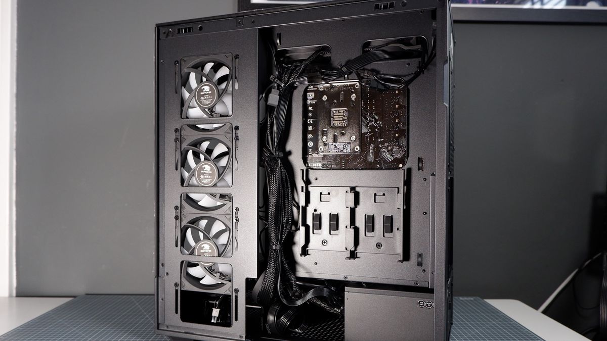 iBuyPower RDY Element 9 Pro R07 on a desk during the set-up process.
