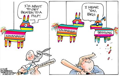 Political cartoon U.S. Brett Kavanaugh hearings democrats Jeff Sessions Trump