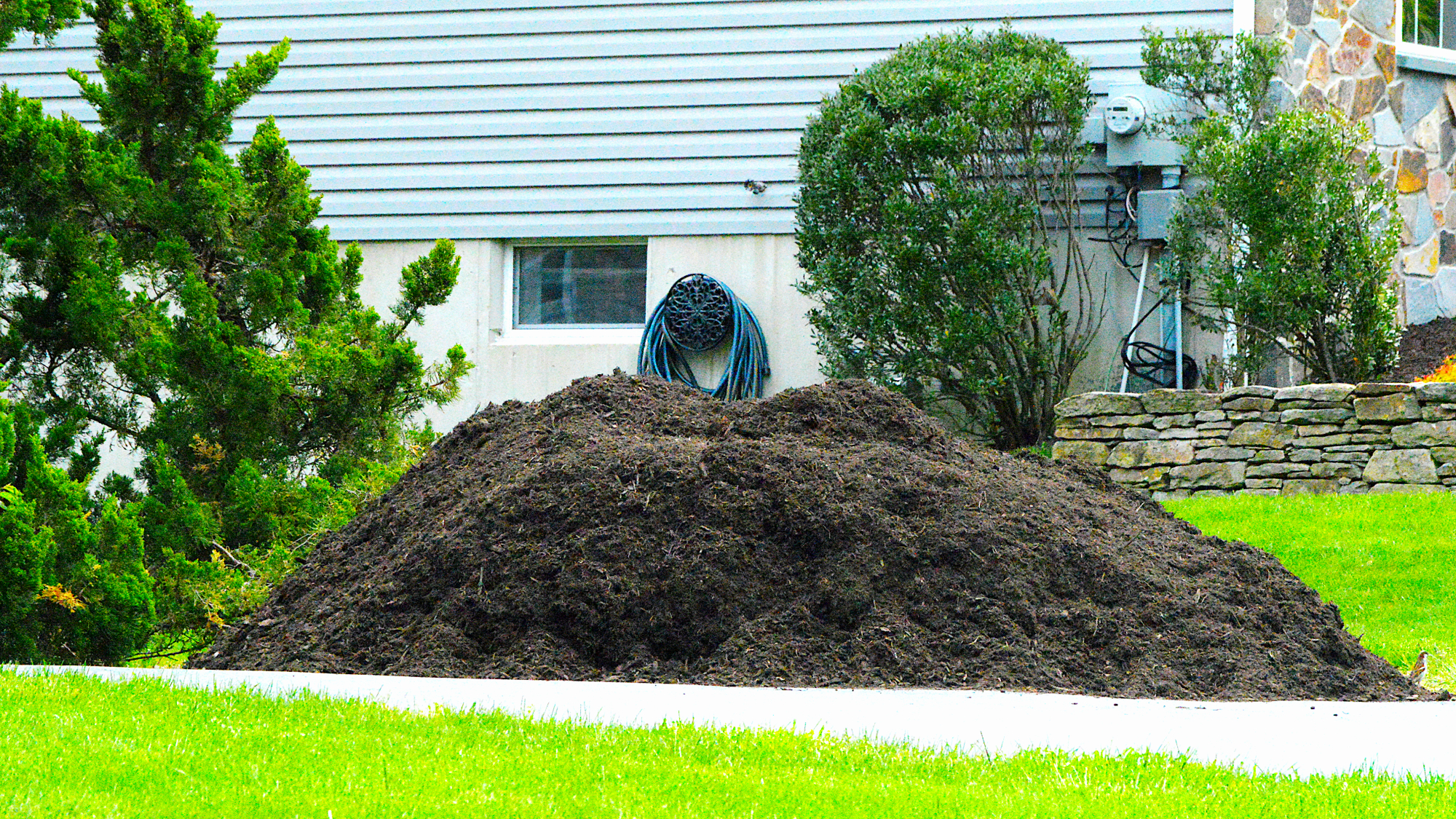 huge pile of mulch on driveway 