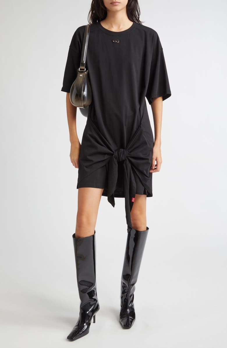 Oval D Cutout Tie Waist T-Shirt Dress