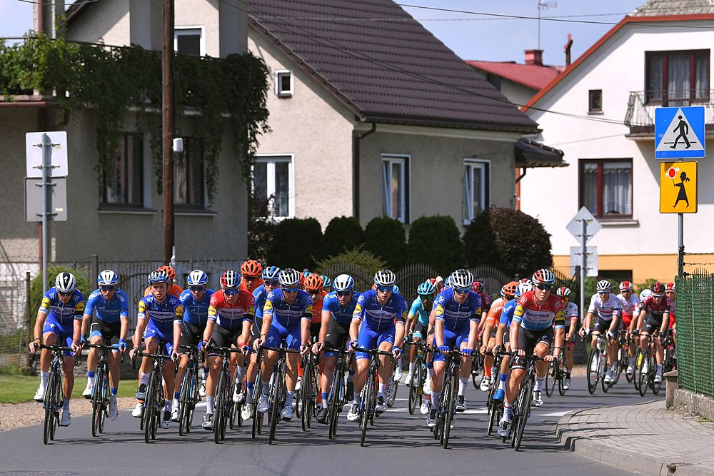Deceuninck-QuickStep move to the front of a neutralised stage 4 at the Tour de Pologne in memory of Bjorg Lambrecht