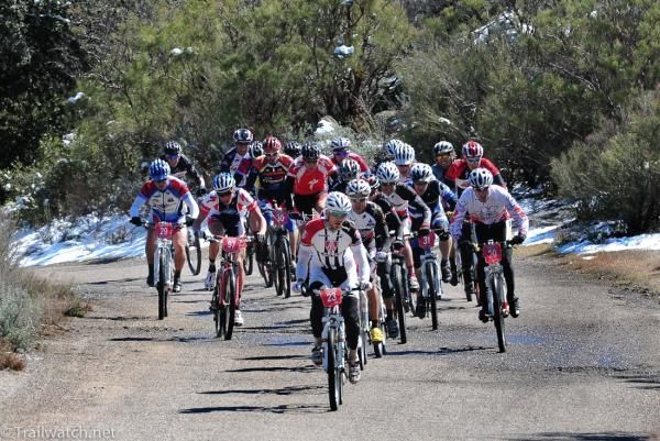 Adam Morka (Trek Canada) leads the elite men down a 0.75-mile fire road start