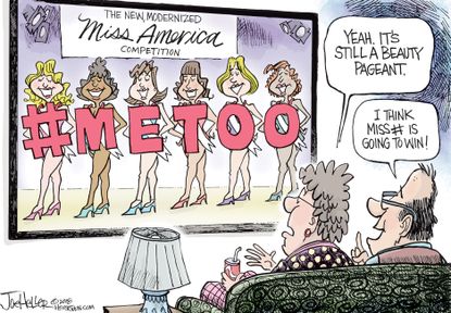 Editorial cartoon U.S. Miss America swimsuit competition cancellation MeToo movement
