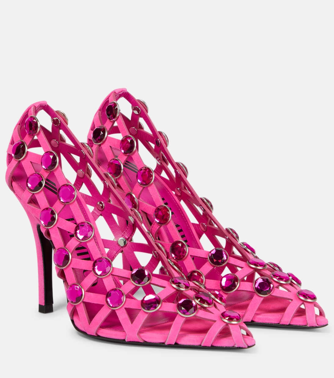 Grid Crystal-Embellished Suede Pumps in Pink - the Attico