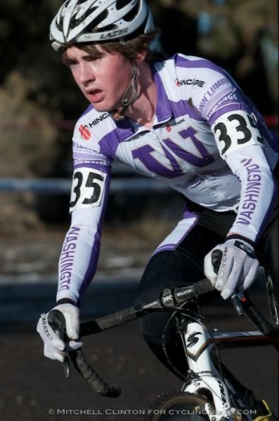 Zach McDonald en route to winning the D1 collegiate national cyclo-cross championship in Bend, Oregon.